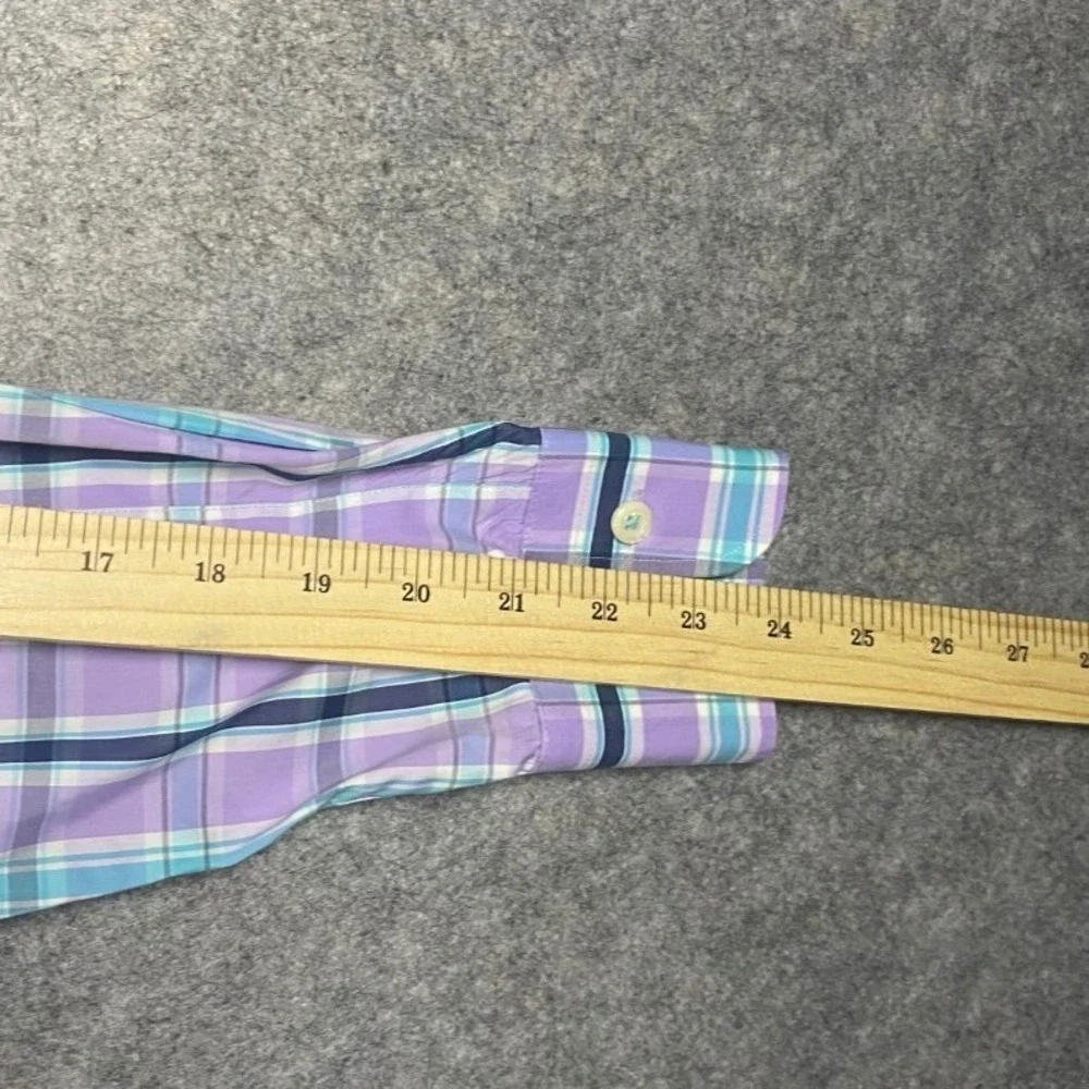 Peter Millar Men's Plaid Button Down Shirt Small Purple Aqua Blue Seaside Finish